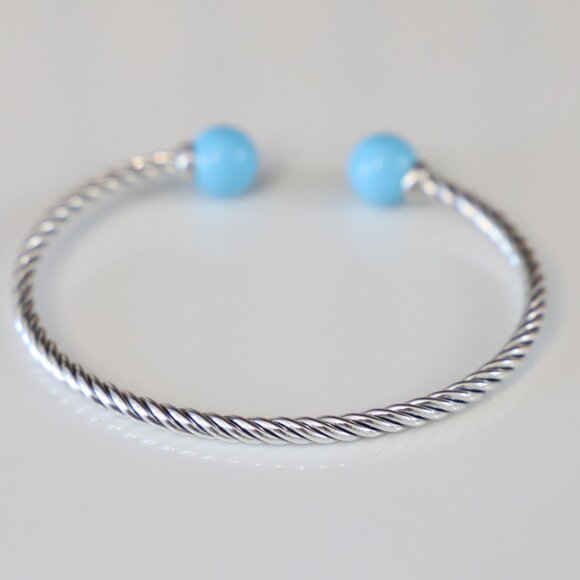 David Yurman Sterling Silver 3.5mm Solari Bracelet Turquoise with Diamonds - Picture 5 of 7